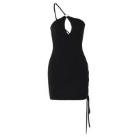 Polyester Slim Sexy Package Hip Dresses backless & off shoulder & hollow patchwork Solid black PC