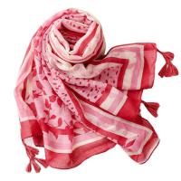 Voile Fabric Tassels Women Scarf can be use as shawl & sun protection & thermal Plain Weave pink PC