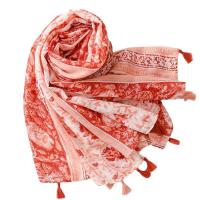 Voile Fabric Tassels Women Scarf can be use as shawl & sun protection & thermal Plain Weave orange PC