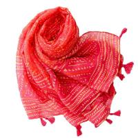 Voile Fabric Tassels Women Scarf can be use as shawl & sun protection & thermal Plain Weave geometric red PC