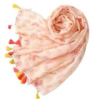 Voile Fabric Tassels Women Scarf can be use as shawl & sun protection & thermal Plain Weave rainbow pattern orange PC