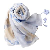 Voile Fabric Tassels Women Scarf can be use as shawl & sun protection & thermal Plain Weave floral blue PC