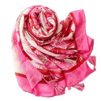 Polyester Tassels Women Scarf can be use as shawl & sun protection & thermal Plain Weave leaf pattern fuchsia PC