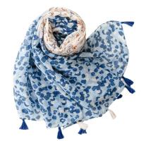 Voile Fabric Tassels Women Scarf can be use as shawl & sun protection & thermal Plain Weave leopard blue PC
