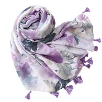 Polyester Tassels Women Scarf can be use as shawl & sun protection & thermal Plain Weave floral purple PC