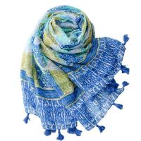 Voile Fabric Tassels Women Scarf can be use as shawl & sun protection & thermal Plain Weave geometric blue PC