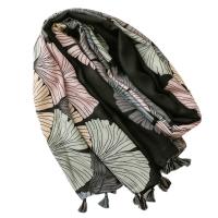 Polyester Tassels Women Scarf can be use as shawl & sun protection & thermal Plain Weave leaf pattern PC