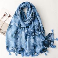 Polyester Tassels Women Scarf can be use as shawl & sun protection & thermal Plain Weave blue PC
