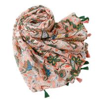 Voile Fabric Tassels Women Scarf can be use as shawl & sun protection & thermal Plain Weave floral mixed colors PC