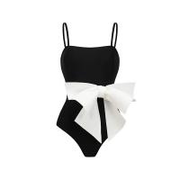 Polyester One-piece Swimsuit slimming & backless & off shoulder & skinny style bowknot pattern black PC