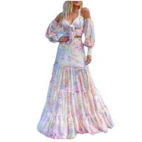 Polyester Zweiteiliges Kleid Set, Gedruckt, Floral, Rosa,  Stück