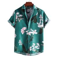 Poliéster Hombres de manga corta camisa casual, impreso, floral,  trozo