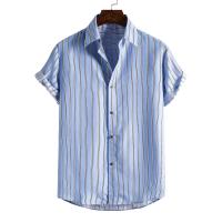 Polyester Plus Size Men Short Sleeve Casual Shirt & loose printed striped PC
