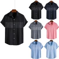 Polyester and Cotton Plus Size Men Short Sleeve Casual Shirt & loose printed striped PC