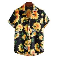 Polyester Slim Men Short Sleeve Casual Shirt printed floral PC