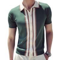 Acrylic Slim Polo Shirt knitted patchwork PC