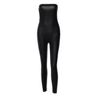Polyester High Waist Long Jumpsuit backless & off shoulder patchwork Solid black PC