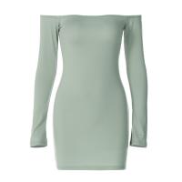 Polyester Waist-controlled Sexy Package Hip Dresses & off shoulder & hollow patchwork Solid green PC