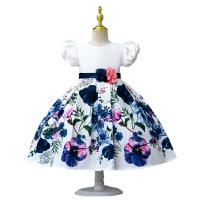 Polyester Slim & Princess Girl One-piece Dress large hem design patchwork floral multi-colored PC
