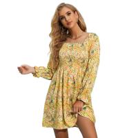 Polyester Waist-controlled & Slim & High Waist One-piece Dress printed shivering yellow PC