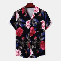 Polyester Men Short Sleeve Casual Shirt & loose printed floral PC