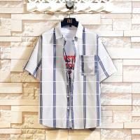 Polyester Plus Size Men Short Sleeve Casual Shirt & loose patchwork plaid PC