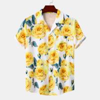 Polyester Men Short Sleeve Casual Shirt & loose printed floral PC
