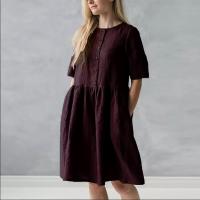 Cotton One-piece Dress & loose patchwork Solid PC