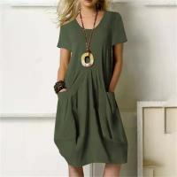 Cotton One-piece Dress & loose patchwork Solid PC