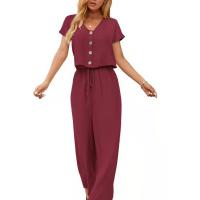 Cotton Women Casual Set & two piece Long Trousers & short sleeve T-shirts patchwork Solid Set
