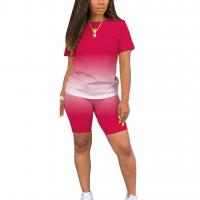 Polyester Plus Size Women Casual Set & two piece short pants & short sleeve T-shirts Set