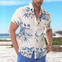 Polyester Men Short Sleeve Casual Shirt & loose printed light blue PC