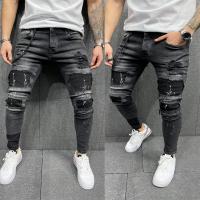 Cotton Ripped Men Jeans patchwork black PC