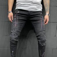 Cotton Men Jeans slimming patchwork black PC