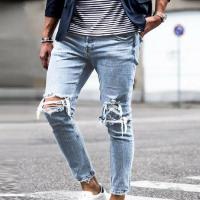 Cotton Men Jeans slimming patchwork blue PC