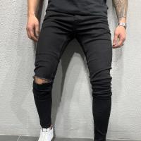 Cotton Men Jeans slimming patchwork Solid black PC