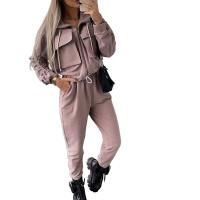 Polyester Women Casual Set & two piece & loose Long Trousers & coat Solid Set