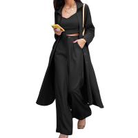 ポリエステル 女性カジュアルセット ワイド レッグ トラウザーズ & スリップドレス & コート 単色 選択のためのより多くの色 セット