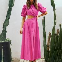Polyester High Waist One-piece Dress asymmetric patchwork Solid pink PC