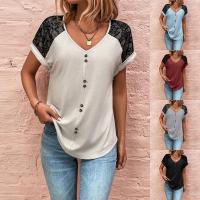 Polyester Women Short Sleeve T-Shirts & loose patchwork PC