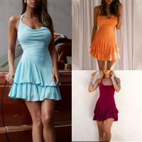 Polyester scallop & High Waist Sexy Package Hip Dresses patchwork Solid PC