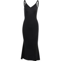 Polyester Waist-controlled & High Waist Sexy Package Hip Dresses backless patchwork Solid black PC