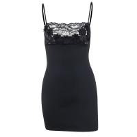 Polyester Waist-controlled & High Waist Sexy Package Hip Dresses & hollow patchwork Solid black PC