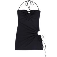 Polyester Waist-controlled & Slim Sexy Package Hip Dresses side slit & backless & off shoulder patchwork Solid PC
