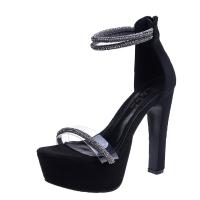 Rubber Platform High-Heeled Shoes & sweat absorption & breathable & with rhinestone Solid black Pair