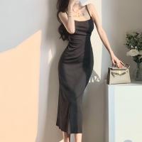 Cotton Slip Dress backless patchwork Solid black : PC
