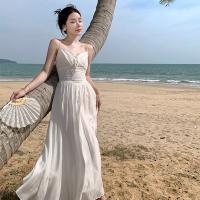 Polyester Slip Dress slimming & deep V Solid white PC