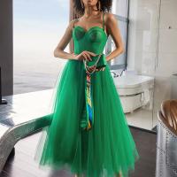 Polyester Slip Dress slimming patchwork Solid green PC