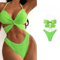Polyester Bikini & two piece Solid green Set