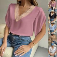 Polyester Women Short Sleeve Shirt & loose patchwork PC